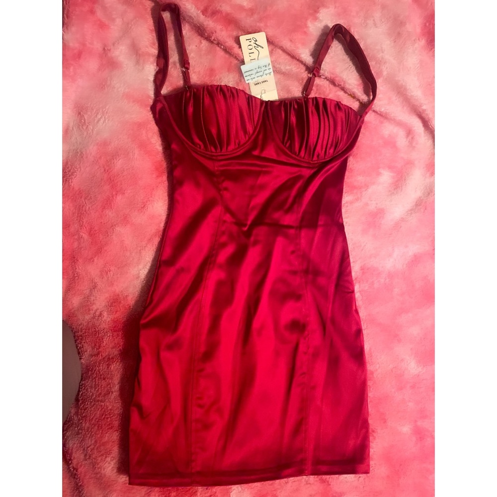Red satin dress